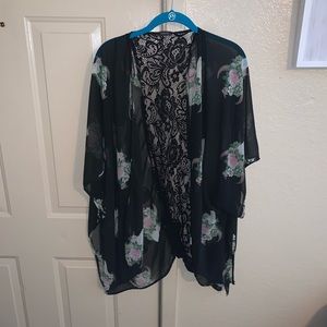 Cow skull black lace back kimono